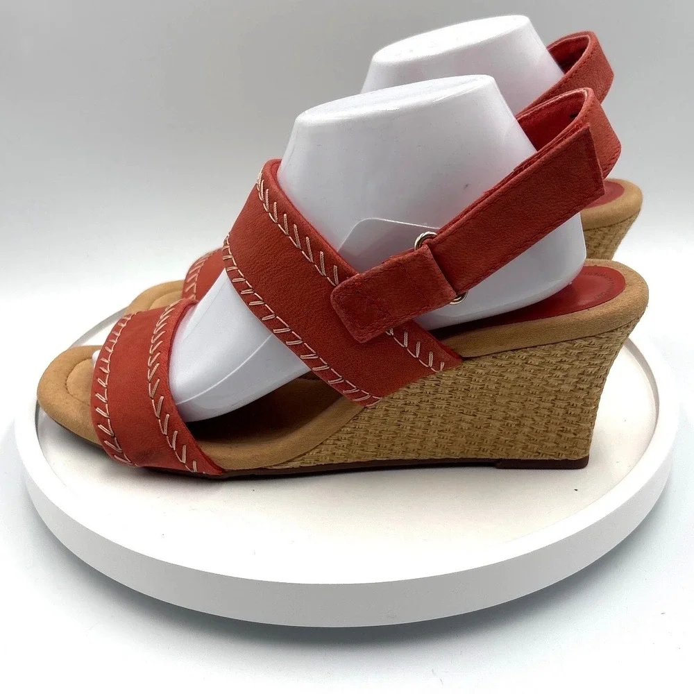 Clarks Collection Women Burnt Orange Whipstitch Wedge Sandals Size 10 W 26177316